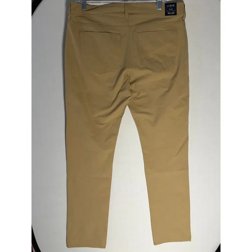 NWT J.Crew 5-Pocket Tech Pant Men’s 33x32 Slim British Khaki Stretch AI044